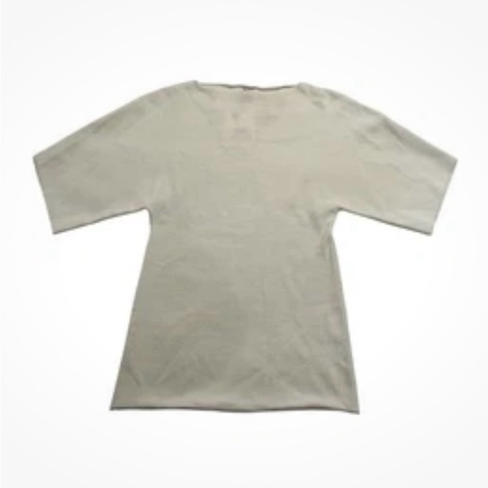 DISSH LIA SLEEVED KNIT TOP - Light Beige Short Sleeve Crewneck Top